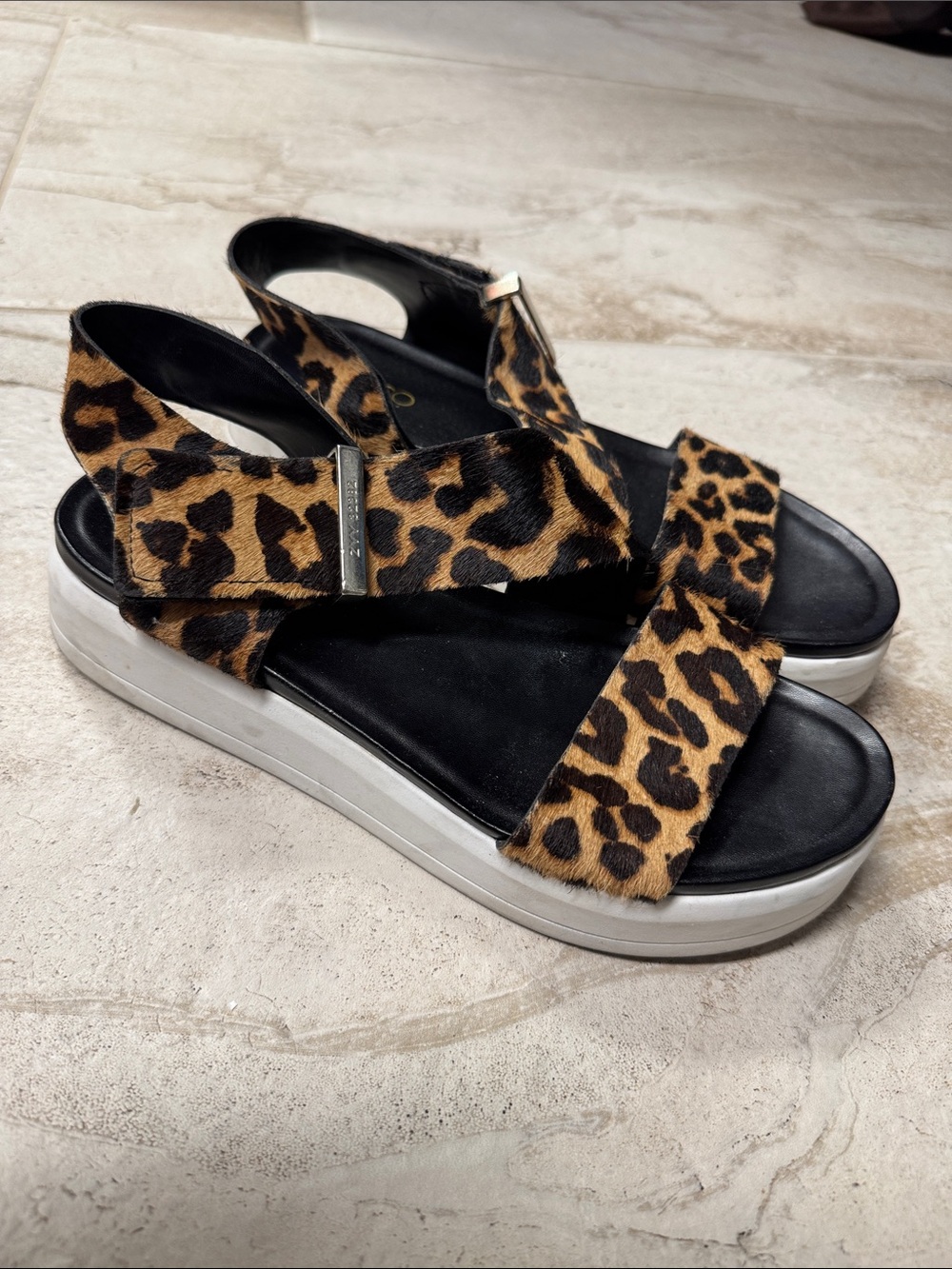 Franco Sarto Leopard Print Platform Sandals - Black Footbed